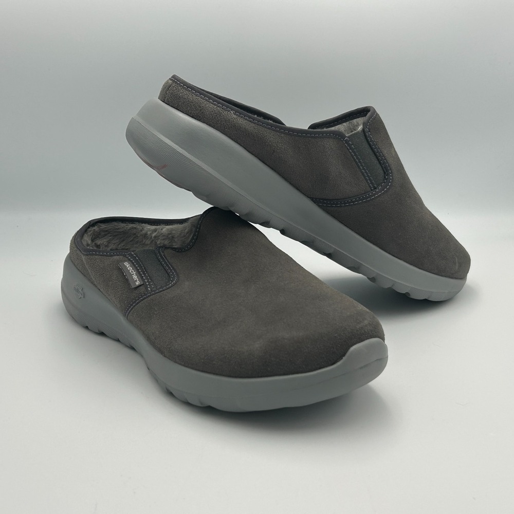 Skechers Goga Max Gen 5 womens Size 9 Grey Suede Slip In Mules Comfort Shoes New